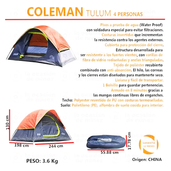 carpa 2 personas coleman tulum camping iglú