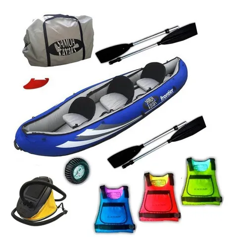 Kayak Triple Canoa Inflable Frontier + Salvavidas+inflador+remos