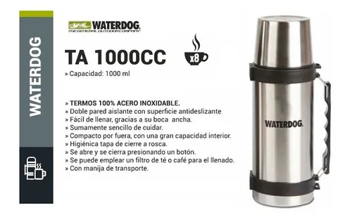 Termo C/manija 1 Litro Acero Inoxidable Waterdog Ta1000cc